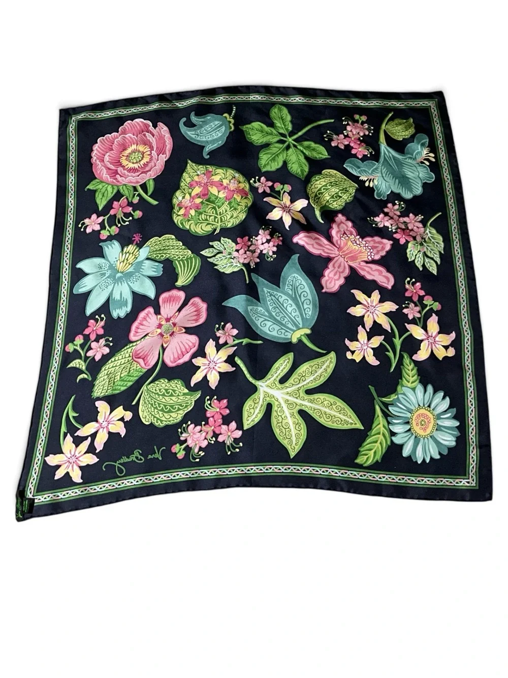 Vera Bradley Botanica 100% Silk Scarf 27” Square Black Floral